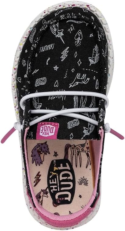 HEYDUDE Wendy Toddler Unicorn Notebook Black Size 7 | Girl's Loafers | Girl's Slip On Shoes | Comfortable & Light-Weight