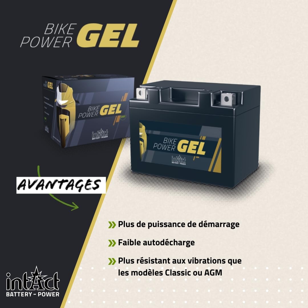 intAct - BATTERIE MOTO GEL Bike-Power GEL12-7-A. Remplace YB7-A, 12N7-4A. Batterie moto 12V 8Ah 130A. Dimensions : 137x76x134mm. Avec jusqu’à 30% de puissance de démarrage en plus.