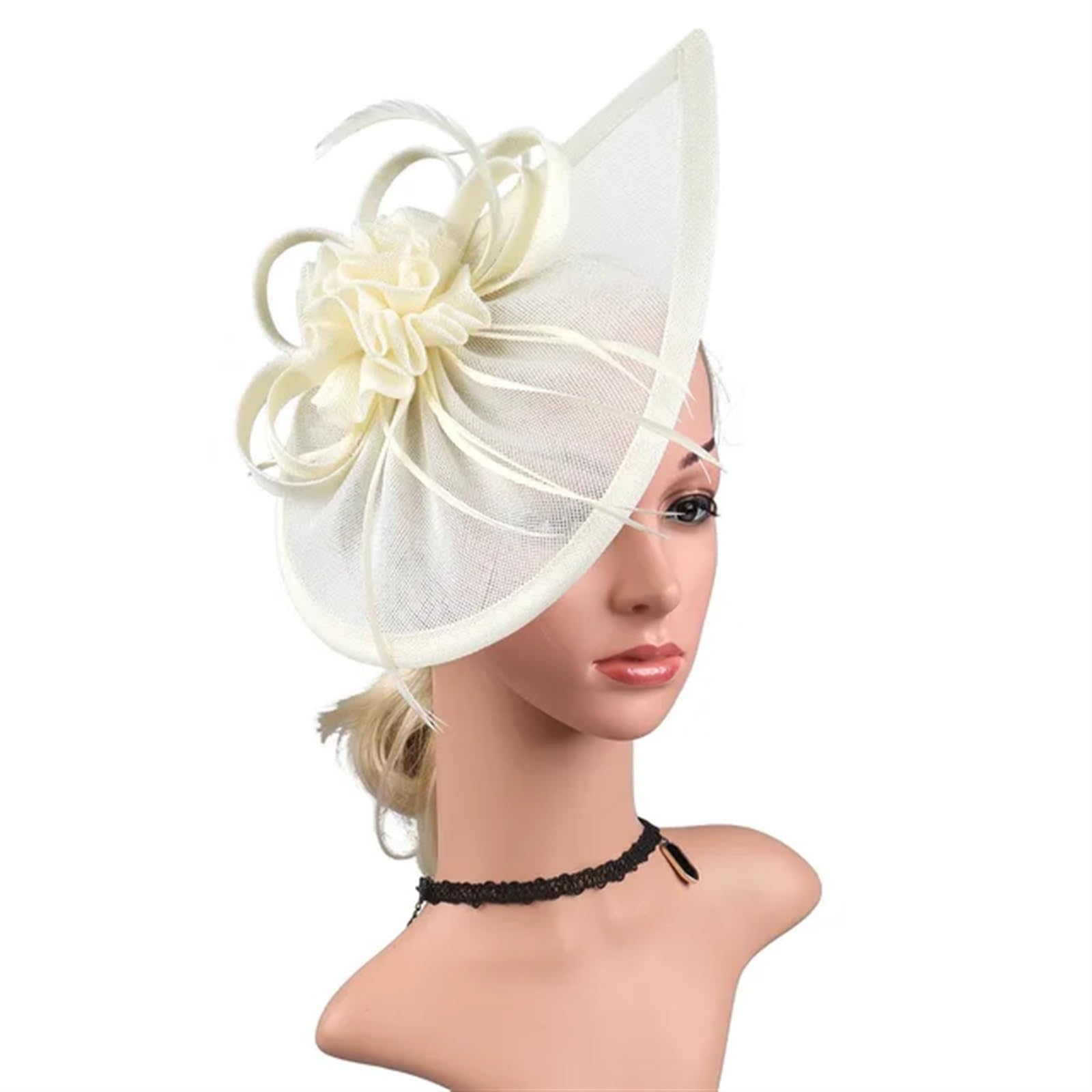 UALXPAO Wedding Hats Tea Party Teardrop Fascinator Hat Headband Flower Headwear for Cocktail for Tea Party,Weddings(Beige)