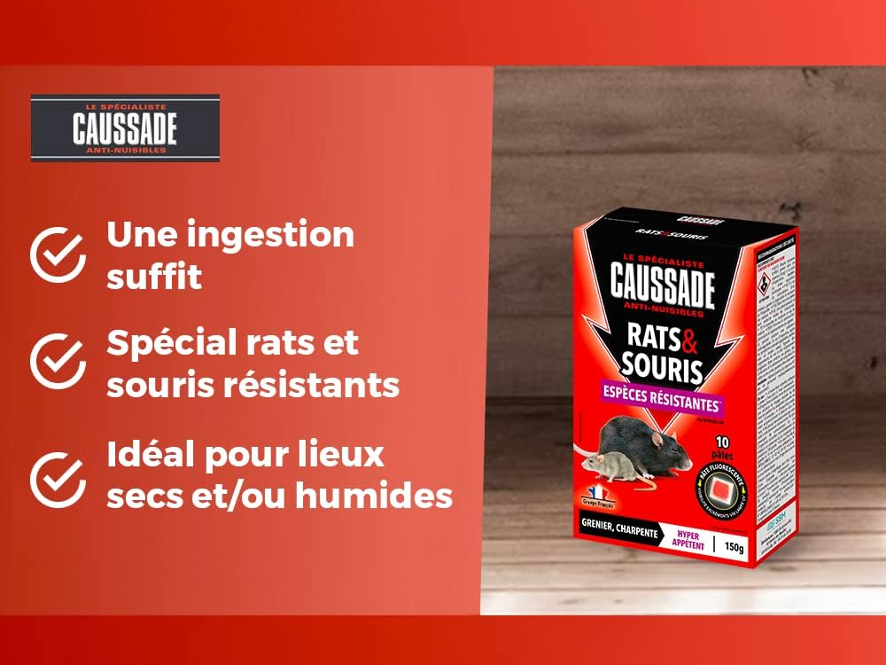 CAUSSADE Anti-Rats & Souris - 10 Sachets Pâtes Fluorescents - 150g - Mise en situation et utilisation