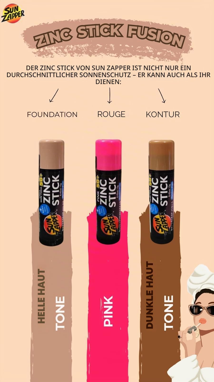 Sun Zapper beauty pack– Zinc Stick SPF 50+ Tinted 3-Pack (Light, Dark, Pink) - Makeup