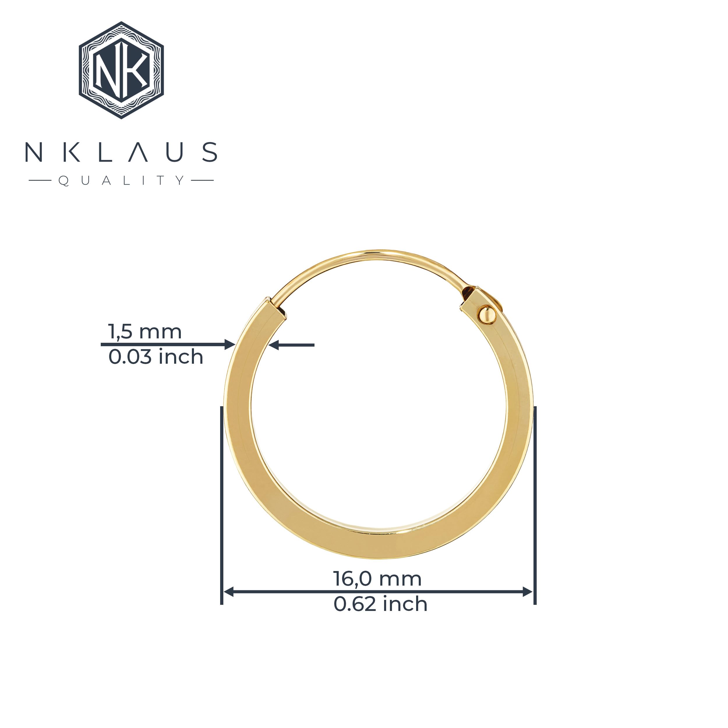 NKlaus EINZEL 585 żółte złoto CREOLE kolczyk biżuteria do uszu płaski złoty kolczyk 16 mm 1845