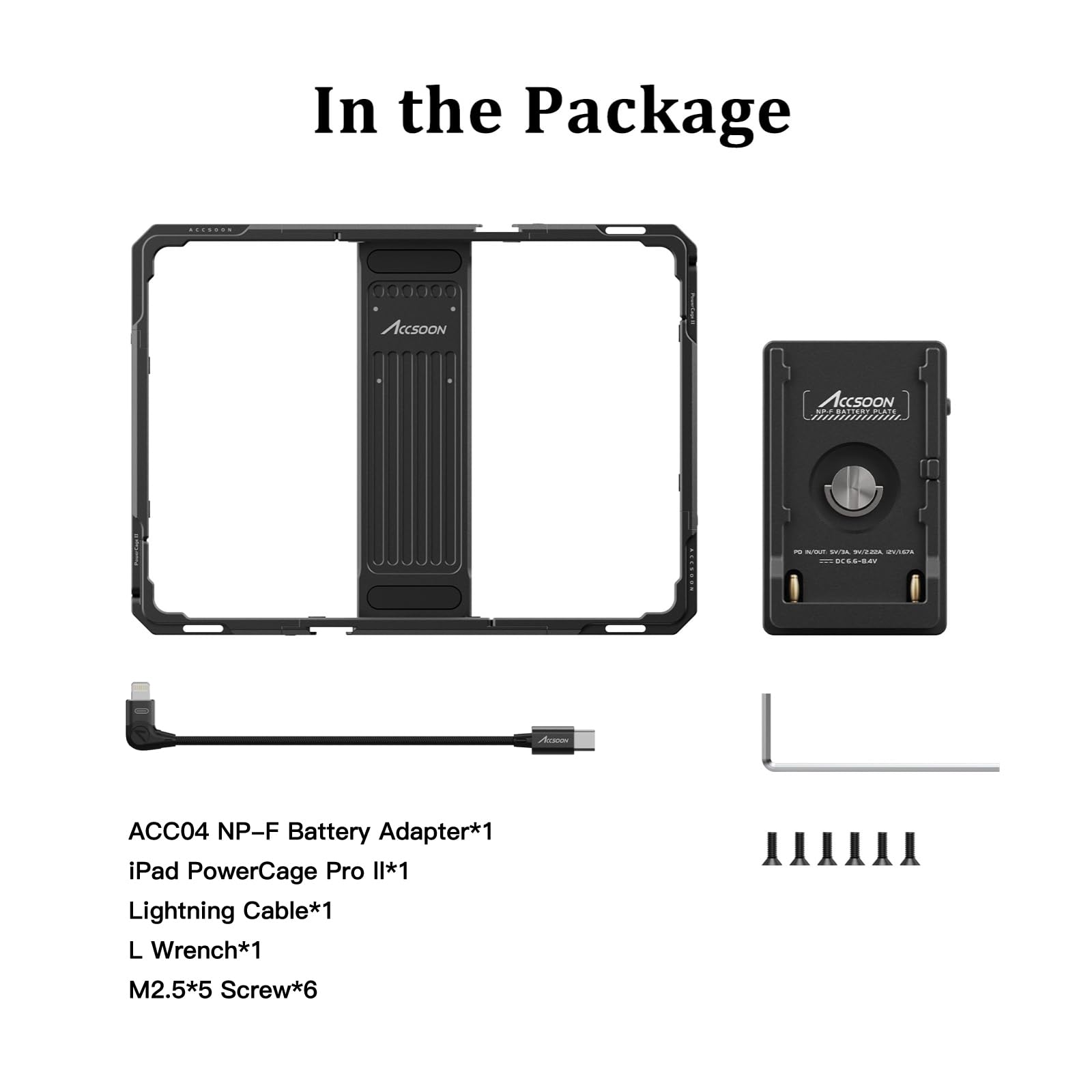 Accsoon Supporto per tablet Power Cage II compatibile con iPad (Gen 7,8,9,10), iPad Pro 9,7/10,5/11 "(Gen 1,2,3,4) con adattatore NP-F per piastra batteria come monitor sulla fotocamera