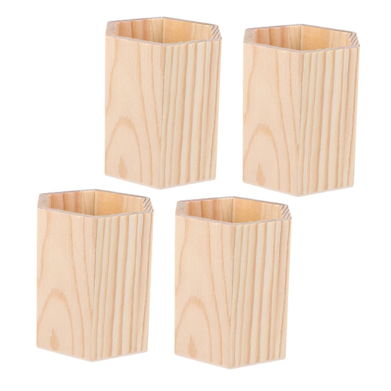 TOPBATHY 4 Set Barile Di Stoccaggio in Legno Portapenne Esagonale Portapenne Per La Casa Tazza Di Matita Geometrica Contenitore Quadrato Per Penne Porta Penna Khaki Di Legno 4 Pezzi * 4