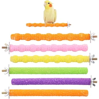 Wudong Pack of 6 Parrot Perch Colourful Bird Cage Scrub Stand Bar for Bird Parrot Budgies Parakeet Cockatiel Conure Lovebird Cage Paw Grinding Toy