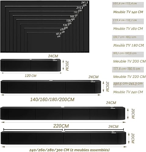 Meuble TV Suspendu, Meuble TV Flottant, Noir Meuble Télévision Mural en Bois Massif avec 2 Tiroirs, Design Élégant et Suspendu, Étagère de Rangement pour Salon ou Chambre (Couleur Bois, 120cm) - 7