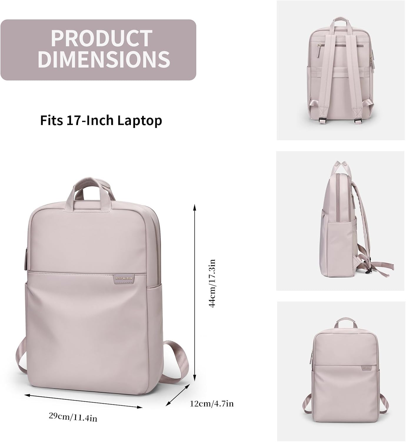 GOLF SUPAGS Travel Laptop Backpack for Women Anti Theft Slim Durable College Bookbag Business Computer Bag Fit 17Inch Notebook (Pinkish Grey, 17Inch)