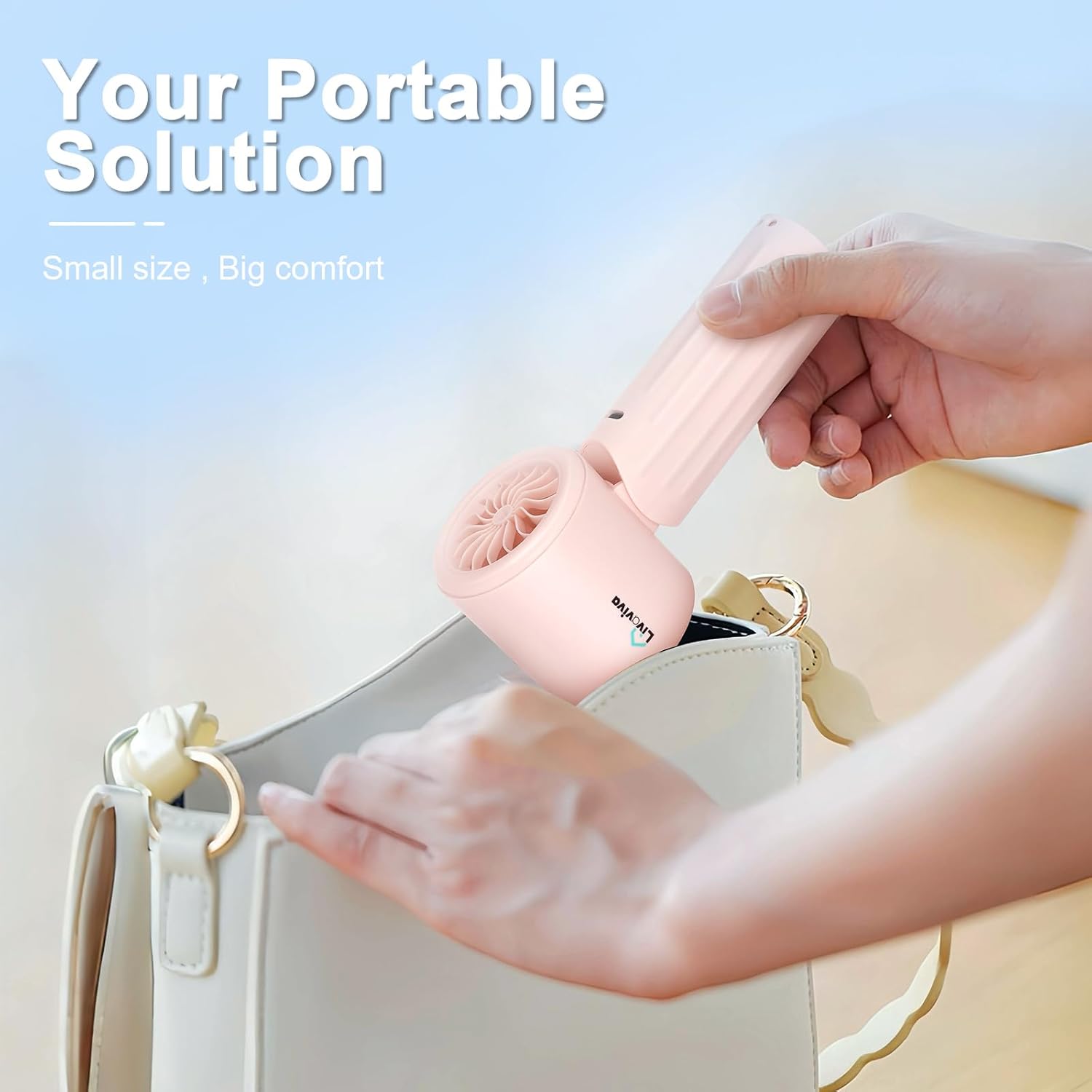 Handheld fan, adjustable blowing angle, mini portable turbo fan, USB Type-C rechargeable, infinitely variable speed high-speed personal fan, 11 Hours Battery Life (Pink)