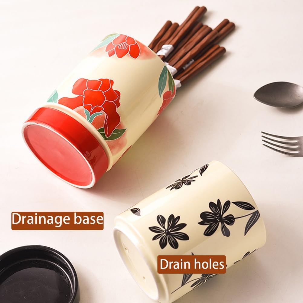 Dxcaicc Ceramic Kitchen Utensil Holder Countertop, Vintage Style Cooking Utensil Crocks for Kitchen Counter, 4 Inch Utensil Organizer Vase,Black
