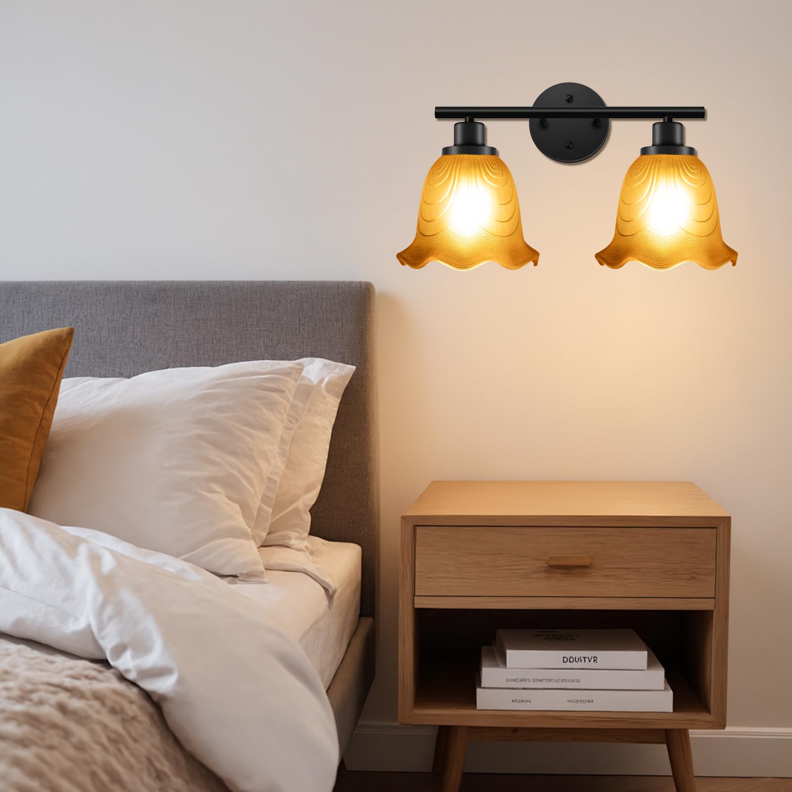 Amber Glass Lamp Shade Replacement with Bell Shaped, 1-5/8-inch Fitter Opening for E26 Base, Replacement Glass Lampshade for Table Lamp Wall Sconce Pendant Lights Chandelier
