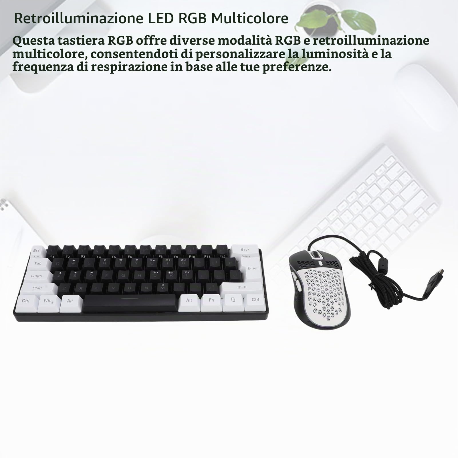 Combinazione Tastiera e Mouse da Gioco Al 60%, Set Tastiera e Mouse Retroilluminati RGB, Mini Tastiera Meccanica a 61 Tasti, Mouse Ottici Ergonomici, Set da Gioco Cablato per PC