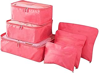 شوبر 52 مجموعة مكعبات تعبئة مكونة من 6 قطع مع شنطة غسيل للسفر متعددة الوظائف مقاومة للماء لتخزين الملابس، شنطة ضغط لتنظيم شنط السفر (برتقالي)، البوليستر