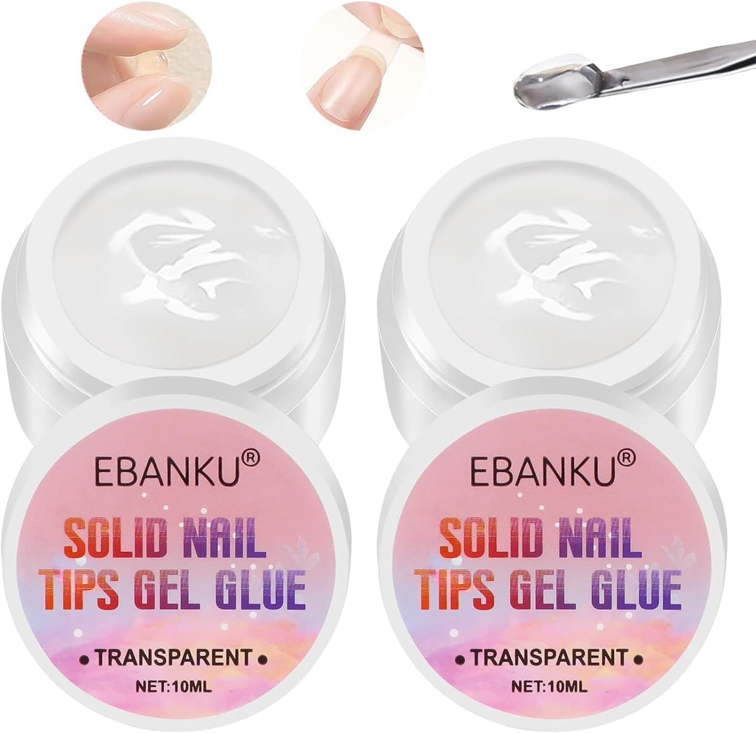 EBANKUSolid Nail Gel Glue Fake Nail Tip Glue Clear Press on Nail Rhinestones Glue Solid Nail Glue for Acrylic False Nails (Curing Needed) (2 PCS)