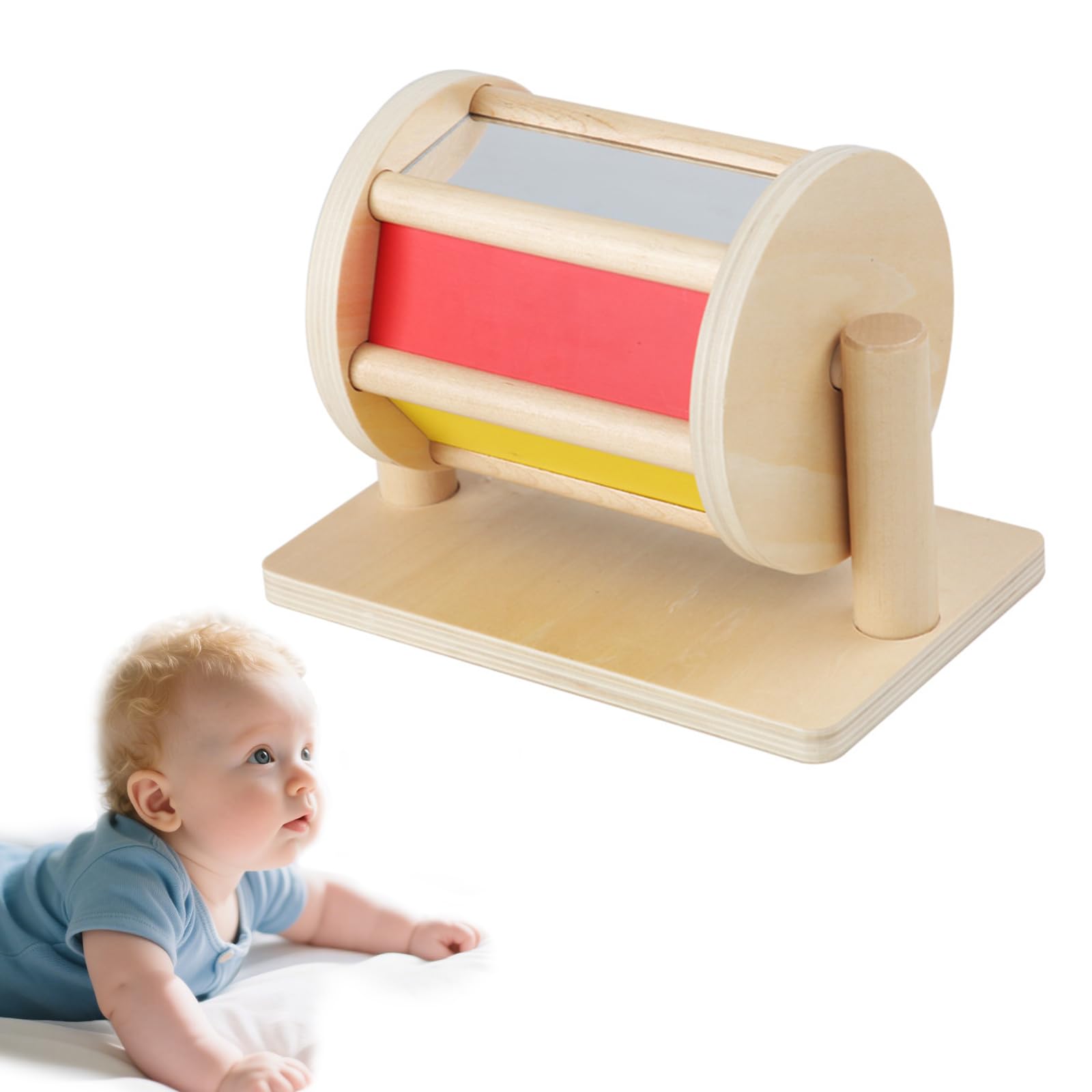 Spinning Drum Baby Toy  Montessori Spinning Toys for Babies with Mirror & Bell, Wooden Sensory Drum Toy for 612 Months, Educational Wooden Baby Toys for Boys & Girls Age 1 2 3