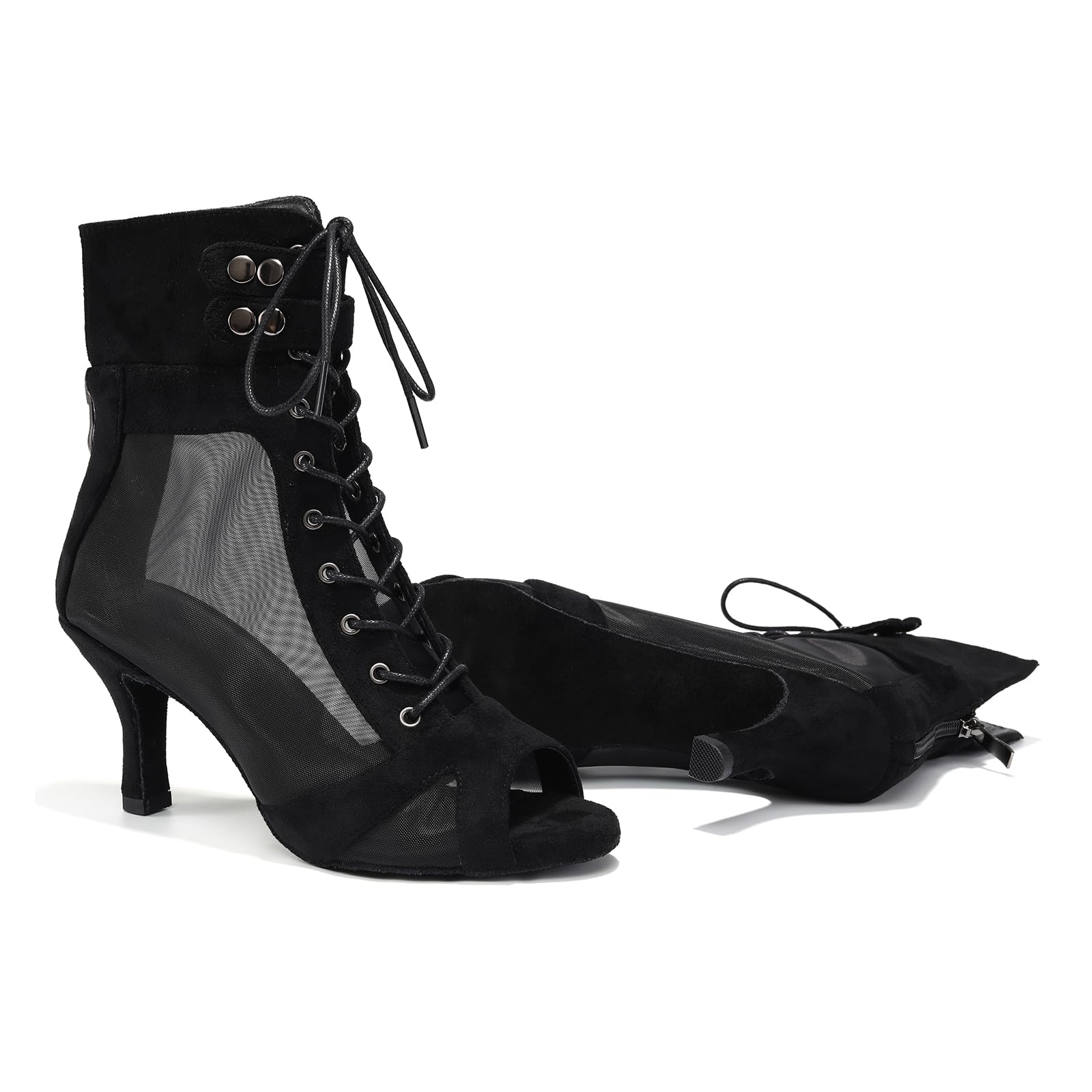 Stivali da Ballo Latino Americano Donna con Punta Aperta Salsa Tango Scarpe da Ballo da Sala Tacco 7,5 cm