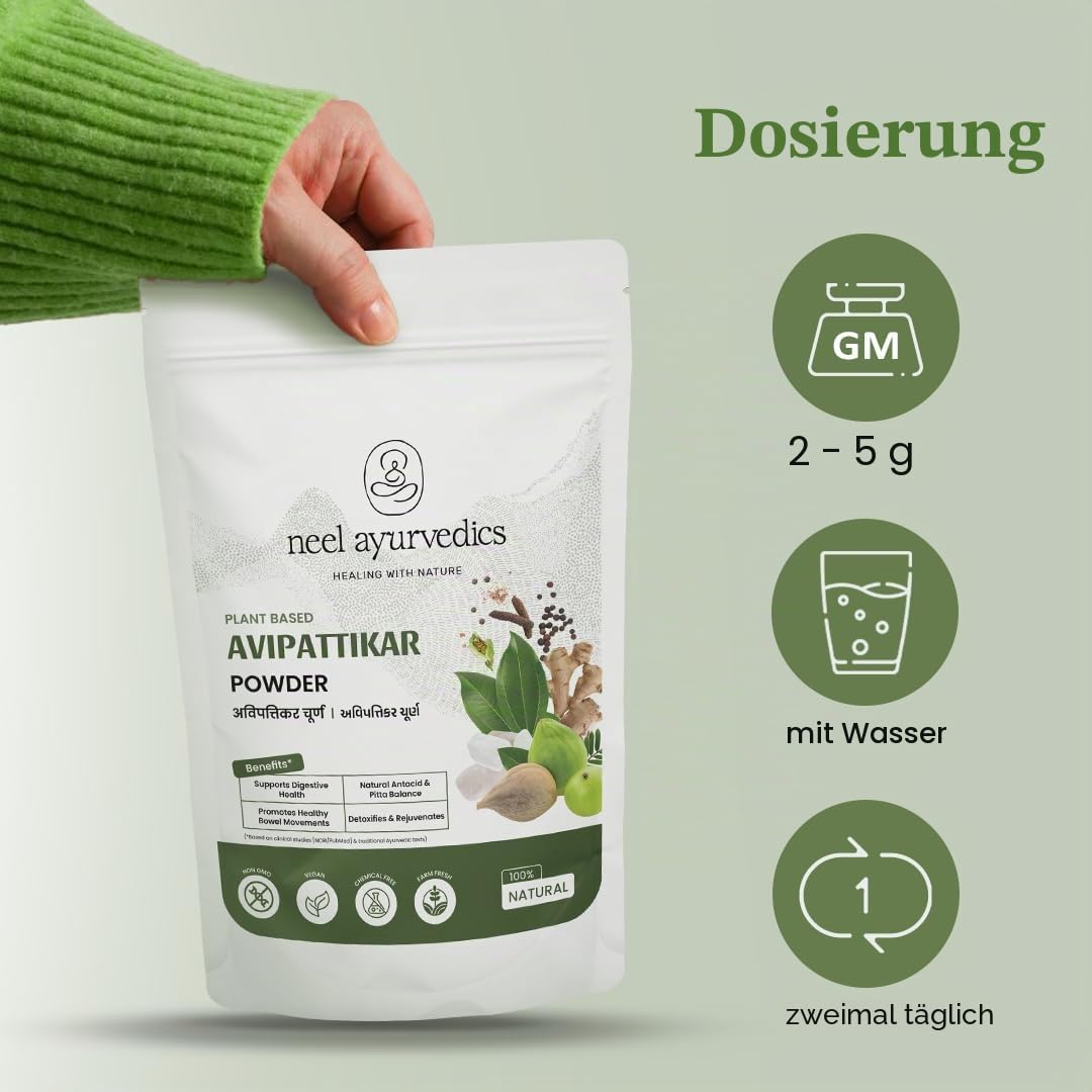 Avipattikar Churna 250g – Ayurveda Verdauungspulver für Magen-Darm-Gesundheit mit Nelken, Kardamom, Vidanga, Haritaki, Pippali. Natürliches Kräuterpulver für Magenwohl & Darmgesundheit