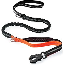 Heavy Duty Tactical Dog Leash with Quick Release Carabiner and Highly Reflective Threads,4-6FT Power Stretch Dog Leash for Medium Large Dogs Black & Orange
