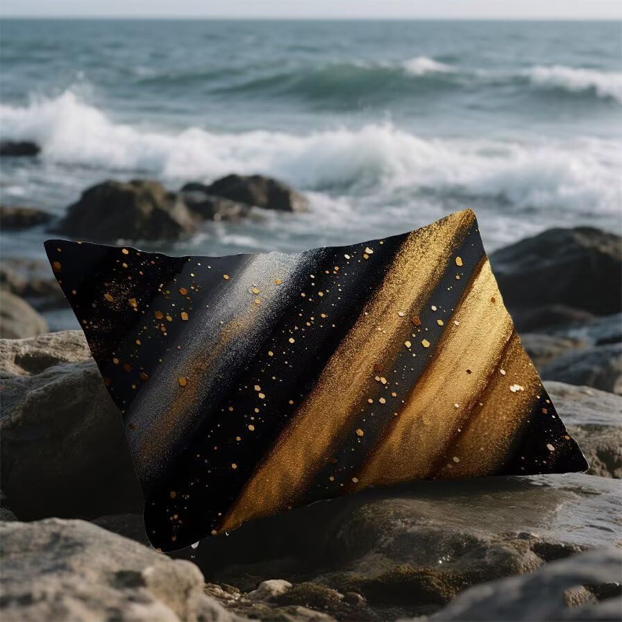 クッションカバー 2枚セット, イエローストライプ クッションカバー 60x120cm, ウォータープルーフ リネン 矩形 座布団か