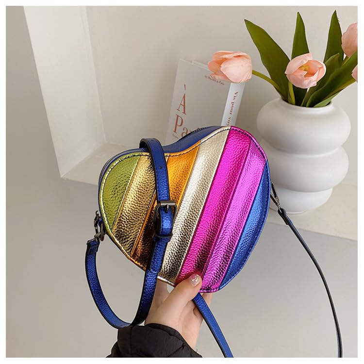 Rainbow Patchwork Heart - Shaped Shoulder Crossbody Bag Adjustable Strap Trendy Design4