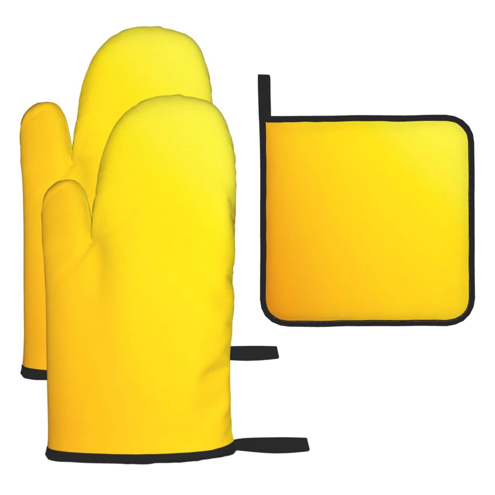 Oven Mitts and Pot Holders Set of 3 Heat Resistant Non-Slip Kitchen Gloves Hot Pads Yellow Mittens Non-Slip Potholders for Cooking Baking Grilling BBQ