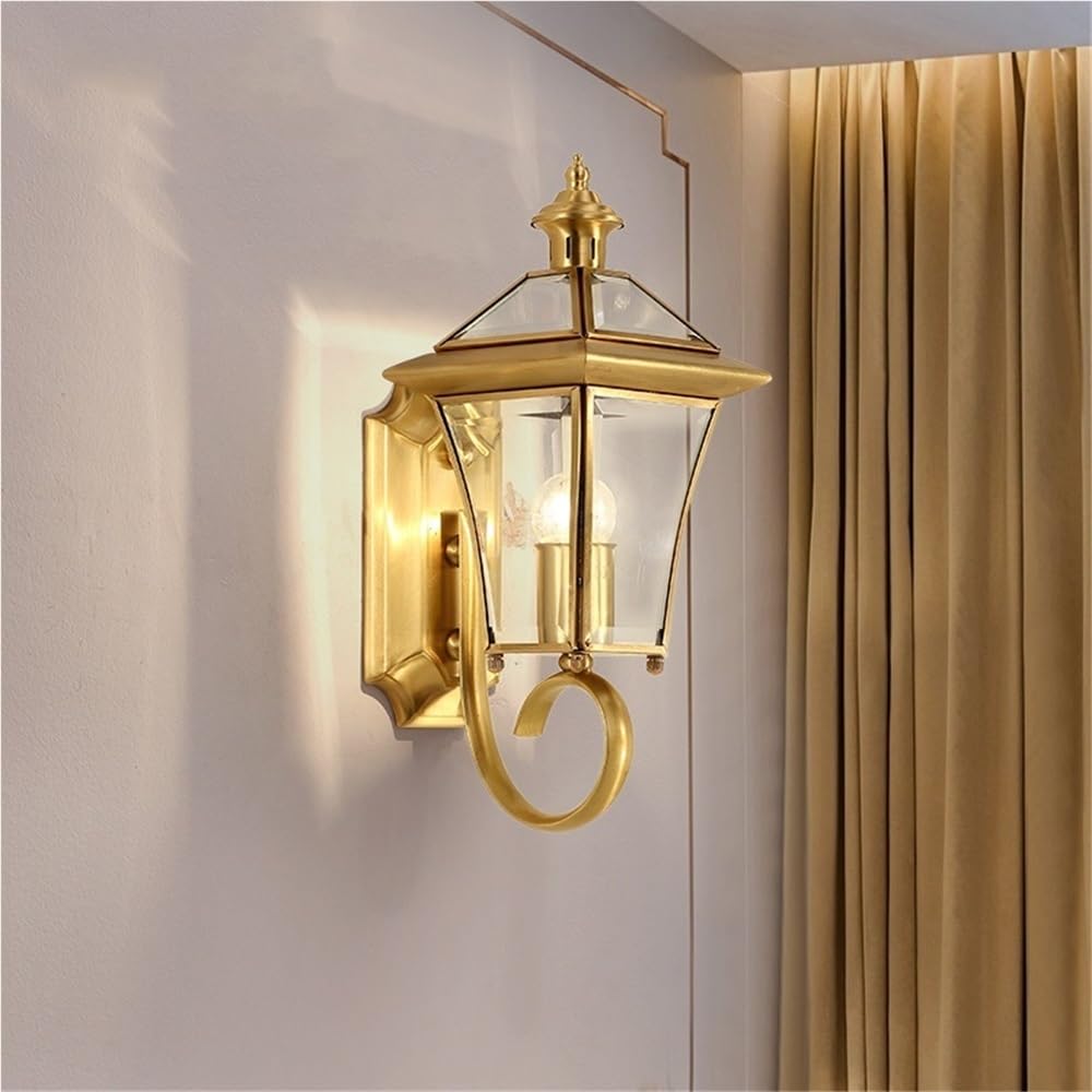BLOOHK Modern Solid Brass Outdoor Wall Sconce, Waterproof All Copper Exterior Lamp for Villa, Balcony & Garden, Rust-Proof Minimalist Wall Lantern for Patio & Corridor