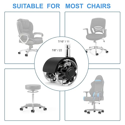 Miniatura 10 de Ruedas giratorias para silla de oficina de 3 pulgadas, goma sintética suave y resistente, segura para suelos de azulejos de madera dura (juego de 5)