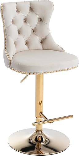 Miniatura 8 de Aoowow Juego de 2 taburetes de bar giratorios ajustables con parte trasera de terciopelo copetudo, sillas de bar modernas tapizadas con cabeza de