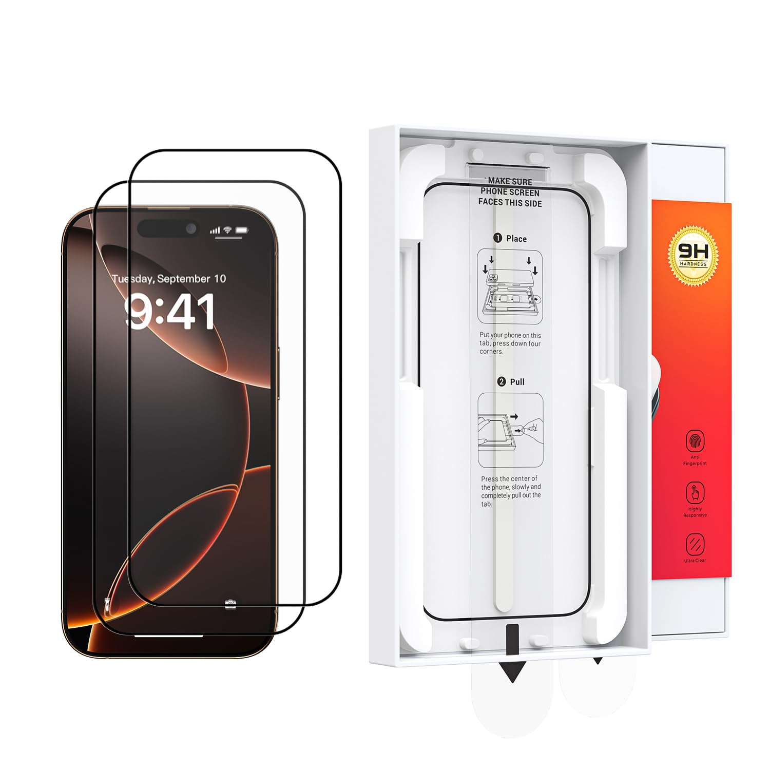 SooPii Pellicola protettiva in vetro temperato per iPhone 16Pro, facile da installare, protezione militare, protezione completa Fit Bubble Free Protection per Apple 16Pro 6,3 pollici (confezione da 2)