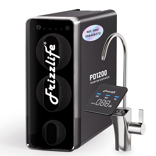 Frizzlife 1200GPD Reverse Osmosis Water Filter, NSF/ANSI 42&58&372 Standards, 11-Stage Tankless RO Water Filtration System, Under Sink, 3:1 Pure to Drain, Smart Faucet, Reduce PFAS, BPA Free, PD1200