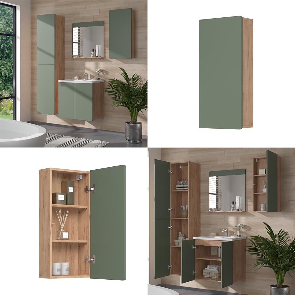 Vicco Armoire Suspendue Izan, Vert/Force de l'or Chêne, 36.6x76.6cm, à Suspendre au Mur pour Combiner avec d'autres Meubles de Salle de Bain Izan