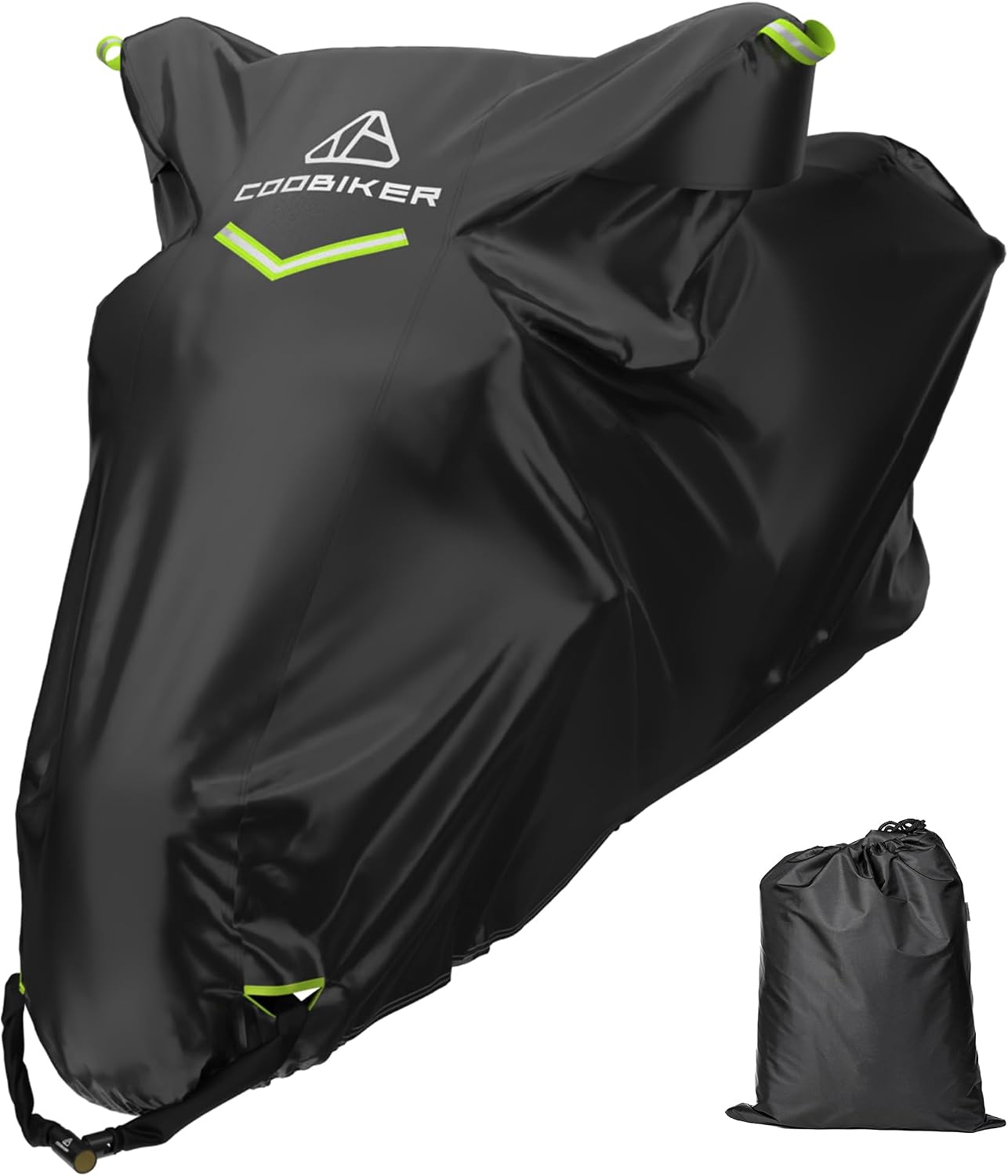 Motorcycle Cover 300D Waterproof Outdoor Night Reflective Breathable Vents All Season Rain Sun Dust Protection Universal Fit Powersports Vehicle Cover with Lock-Holes Fits up to 104"