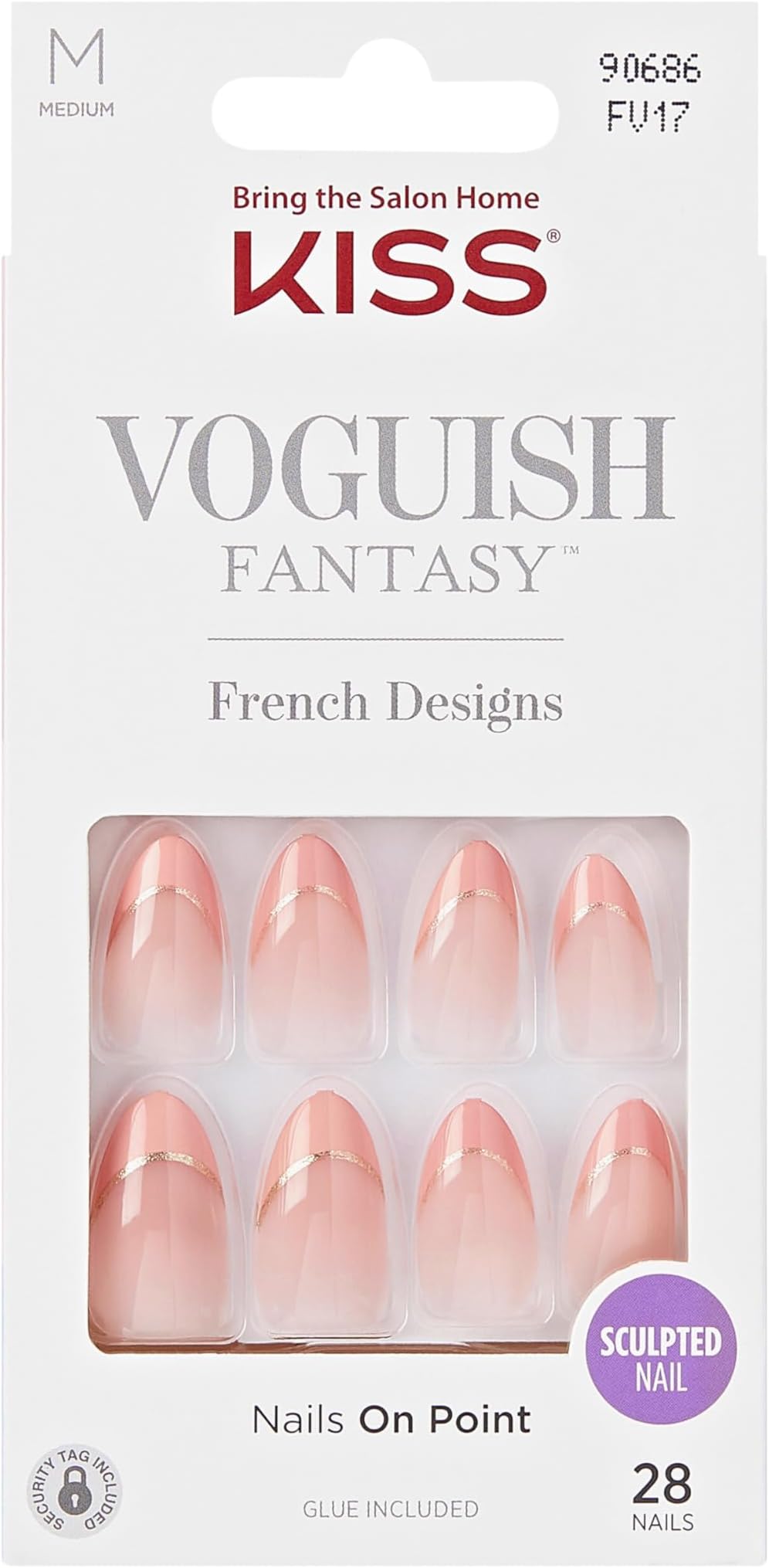 Press-On Nails, Nail glue included, clatant', Medium Size, Almond Shape, Includes 28 Nails, 2g Glue, 1 Manicure Stick, 1 Mini file