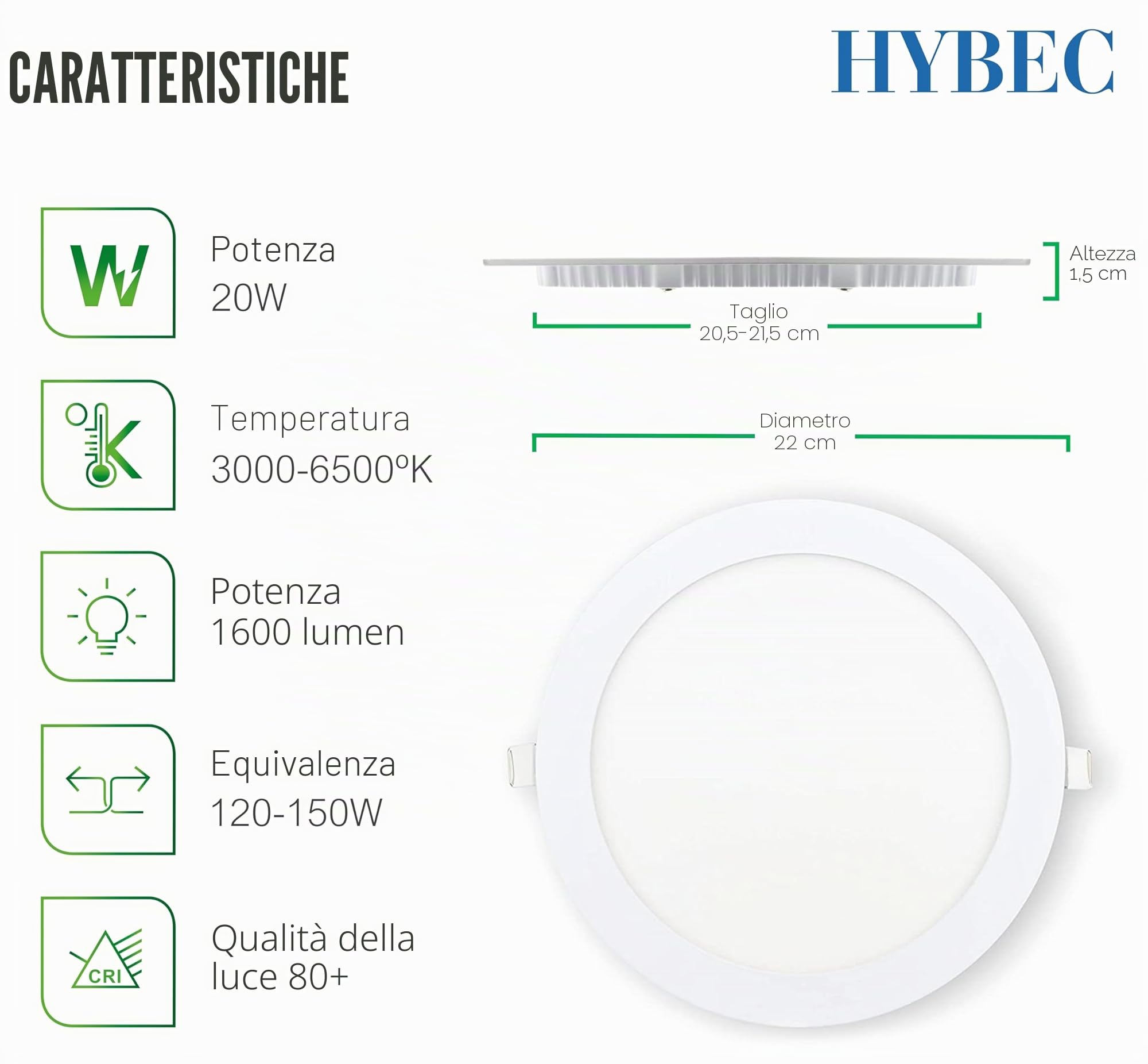 Faretti LED da Incasso per Cartongesso, Faretto LED Incasso 4000ºK, 20W (Pack 10)