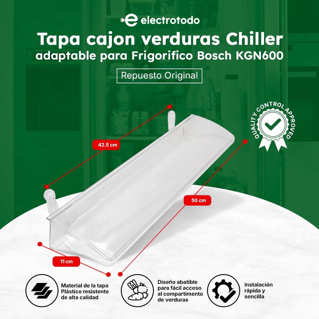 Tapa Cajón Verduras Original para Refrigerador Bosch y Balay KGN600 | Referencia 00663468 | Repuesto Original con Ajuste Perfecto | Bandeja Resistente y Duradera | Conservación Óptima de Alimentos