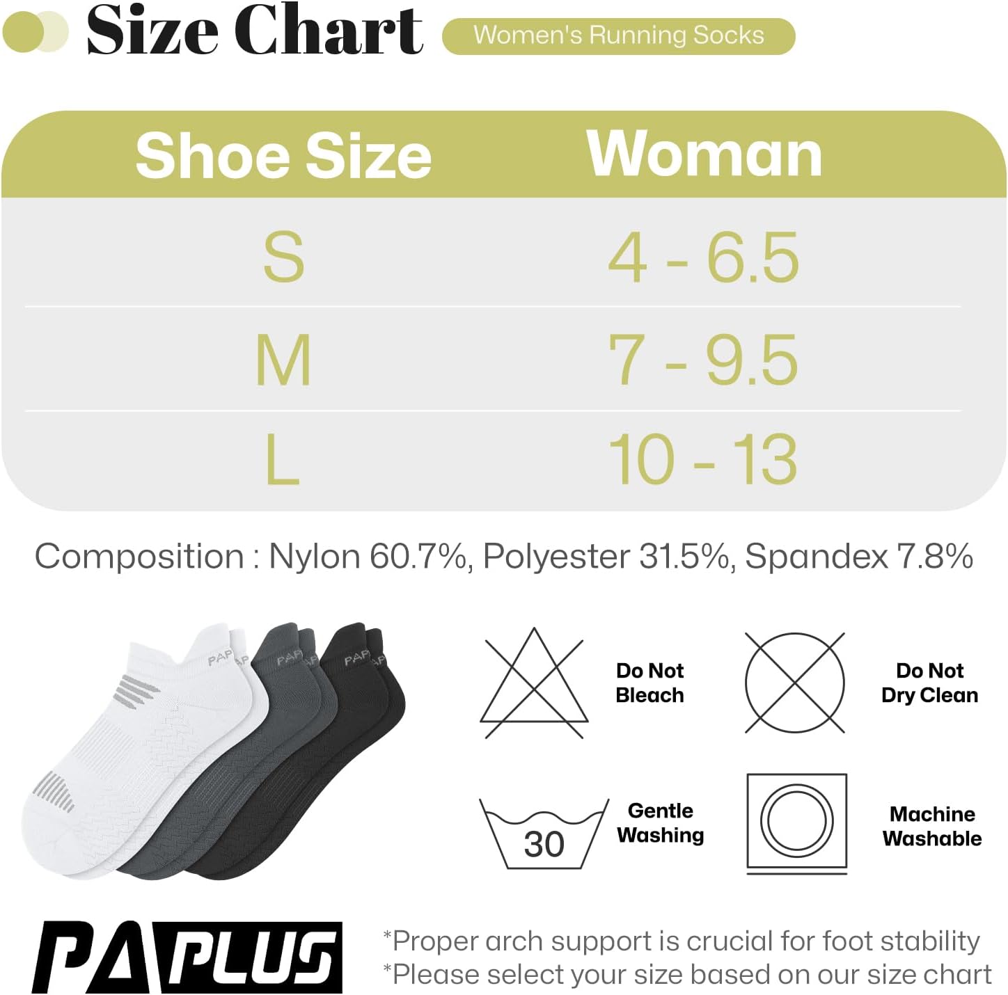 PAPLUS Running Socks Womens 6 Pairs - Athletic Ankle Socks with Arch Support, Comfort Anti-Blister Cushioned - Image 2