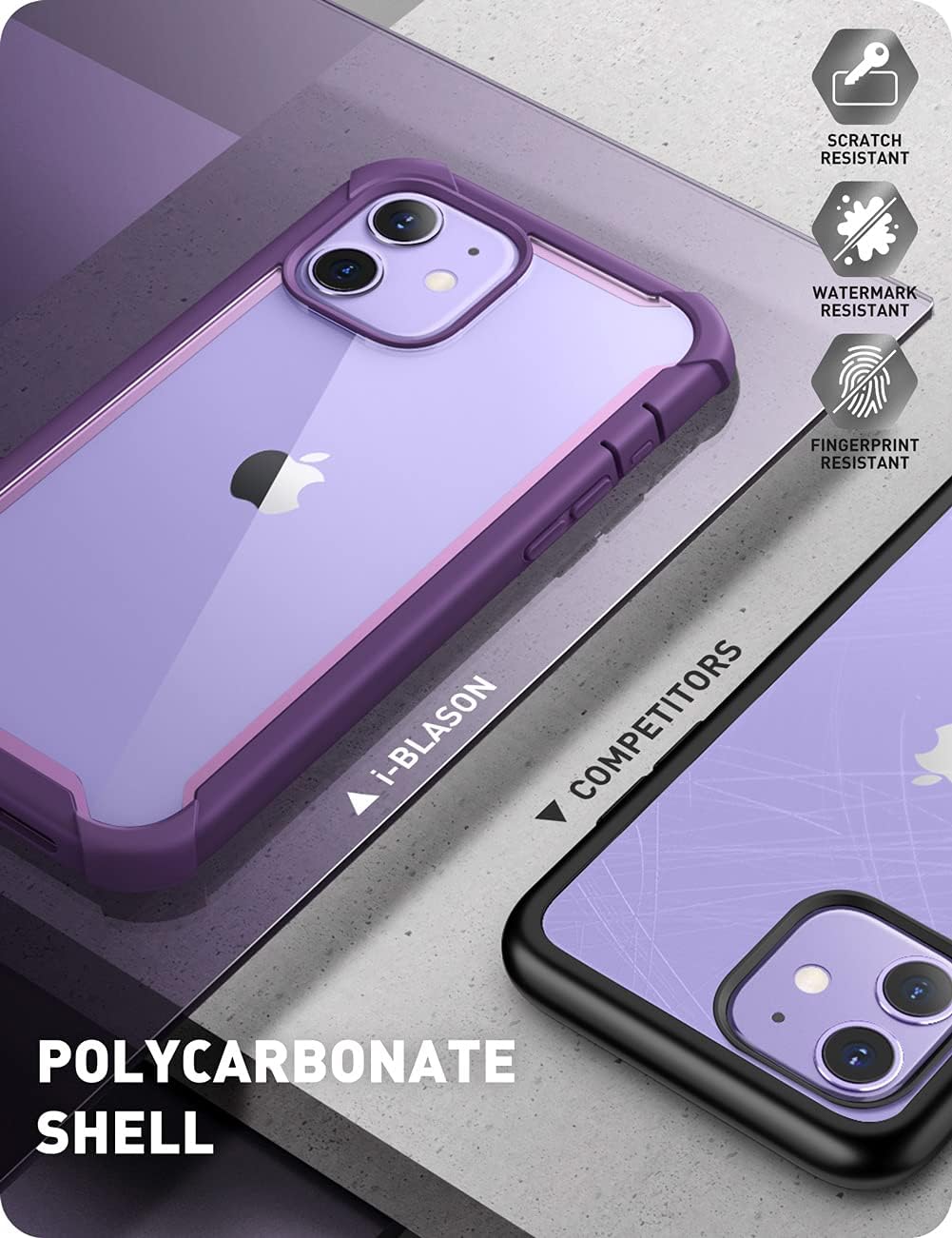 i-Blason Ares Case for iPhone 12, iPhone 12 Pro 6.1 Inch (2020 Release), Dual Layer Rugged Clear Bumper Case with Built-in Screen Protector (Purple)