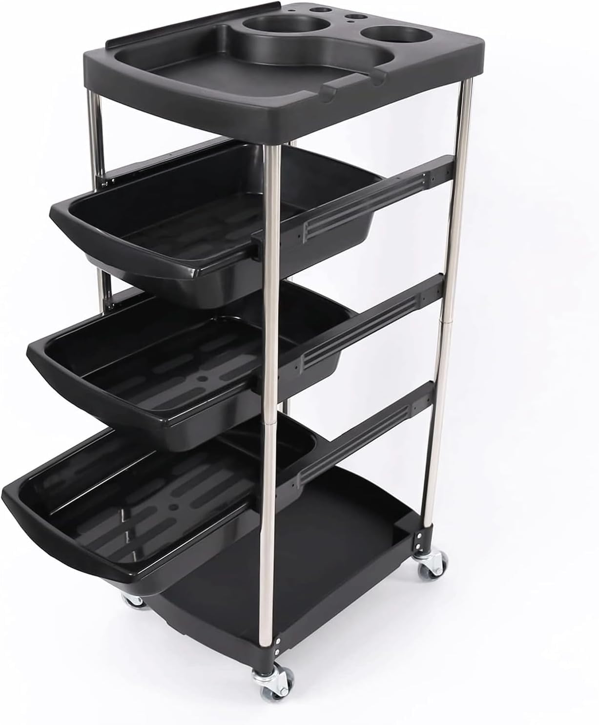 Mobiler Friseur-Arbeitsplatz, Salonwagen 3 Schubladen Salon-Rollwagen Stahl-Salonwagen mit Rädern Lagerwagen for Schönheits- und Friseursalon-Trolleywagen