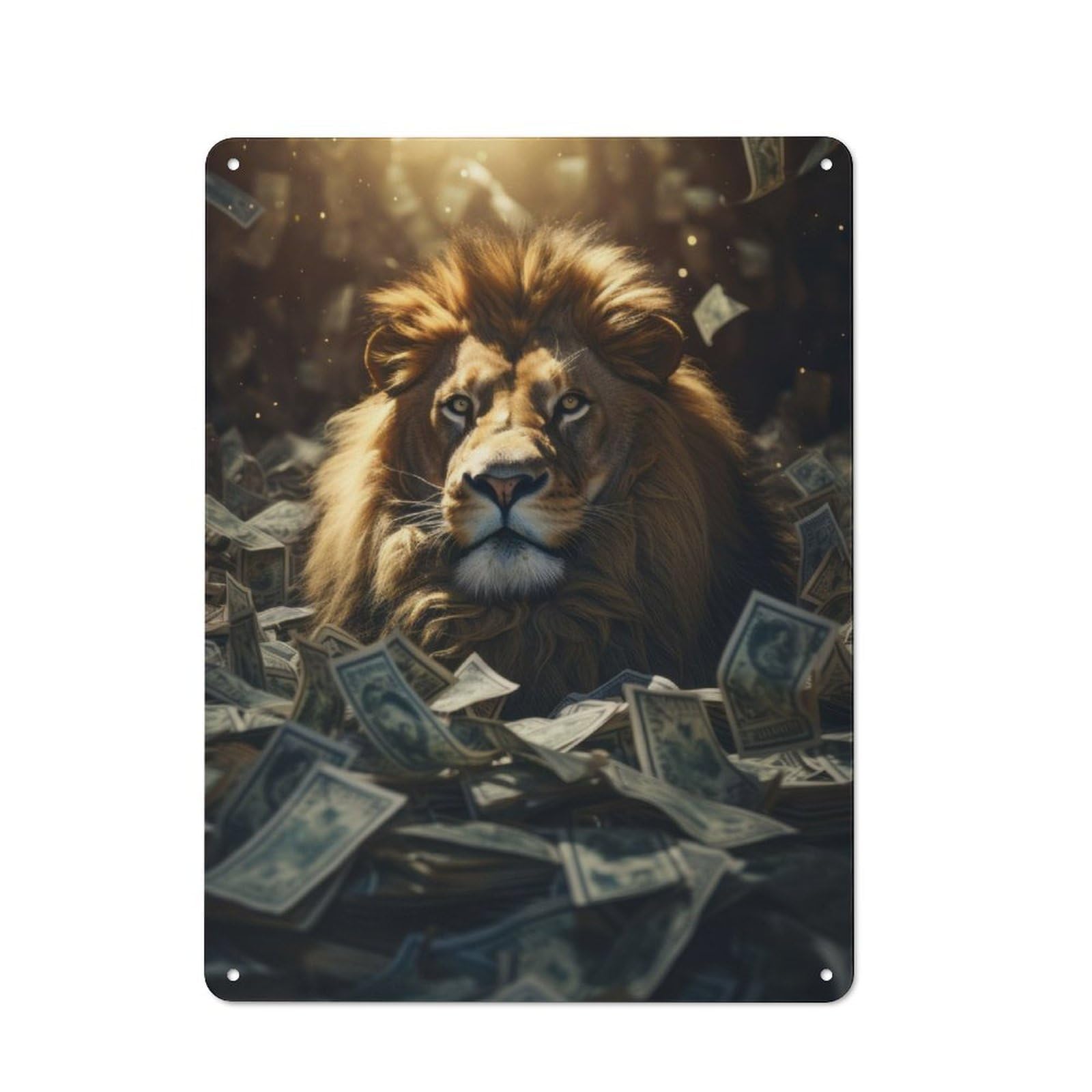 Junmoney Money Lion Rich Dollars Shed Style Metal Wall Decor 40X30cm, Tin Sign For Conservatory, Home Bar Or Utility Room