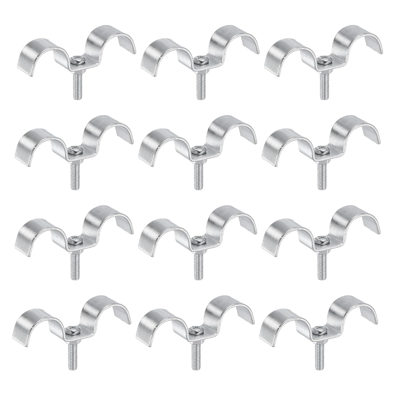 sourcing map 12Set Stainless Steel Double Line Clamp 18 mm / 11/16 inch Fuel Lines Clips M-Shape Mounting Clip for Brake Fuel Lines Tubes Wire Pipe Cord Installation, Silver