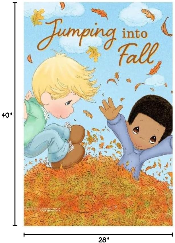 Flagology.com, Precious Moments Jumping in to Fall – House Flag 28" x 40", Outdoor Flag, Exclusive Premium Fabric, Licensed Precious Moments, Fall, Autumn
