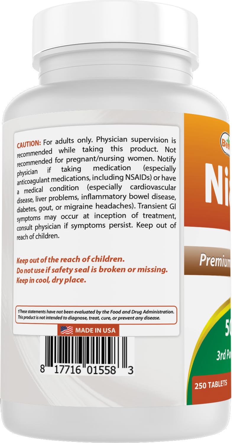 Best Naturals Niacin 500mg 250 Tablets with Flushing - Also Called Vitamin B3 (250 Count (Pack of 1)) — Amazon image 7