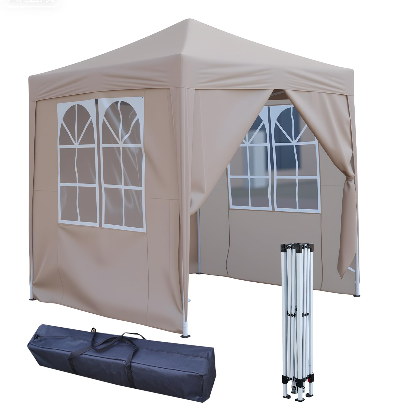 2x2m Pop Up Gazebo with 4 Removable Sidewalls, Portable Outdoor Party Tent with Carry Bag, All Weather Canopy for Camping, Markets, Garden Events (Beige)