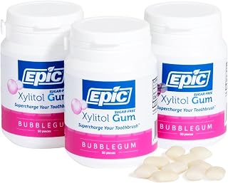 Epic 100% Xylitol Bubblegum Chewing Gum - Sugar Free, Aspartame Free Dental Gum - Supports Oral Health & Fresh Breath - 50 Pieces (Pack of 3)