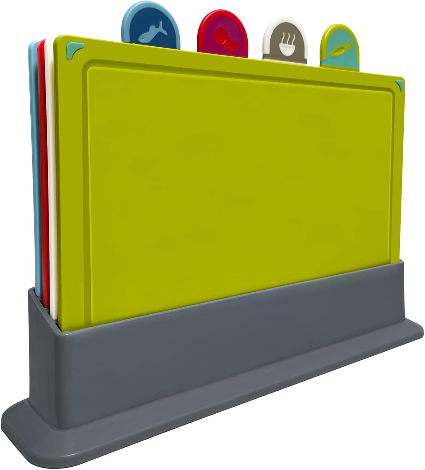 Plastic Cutting Board, Set of 4 with Storage Stand,Color Coded Food Icon with Holder,for Kitchen