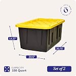 HOMZ 2-Pack Des bacs de stockage en plastique résistant avec des lids, 27 Gallon, noir/jaune - Boîtes à contenants empilables pour l'organisation de la maison, du grenier et du garage
