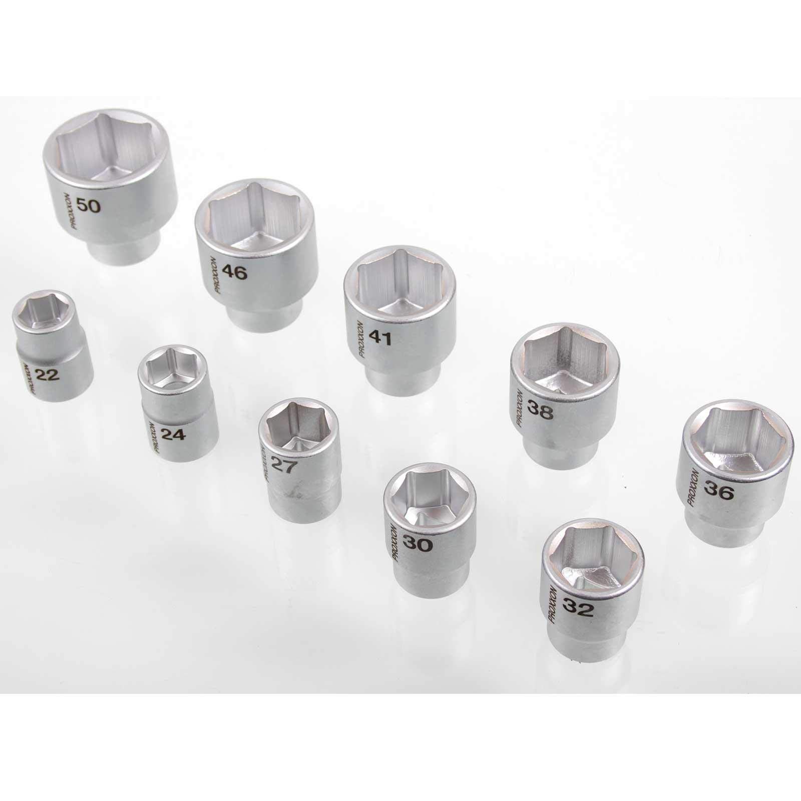Proxxon 23300 zestaw kluczy nasadowych 22-50 mm napęd 20 mm (3/4") 15-częściowy w pudełku stalowym