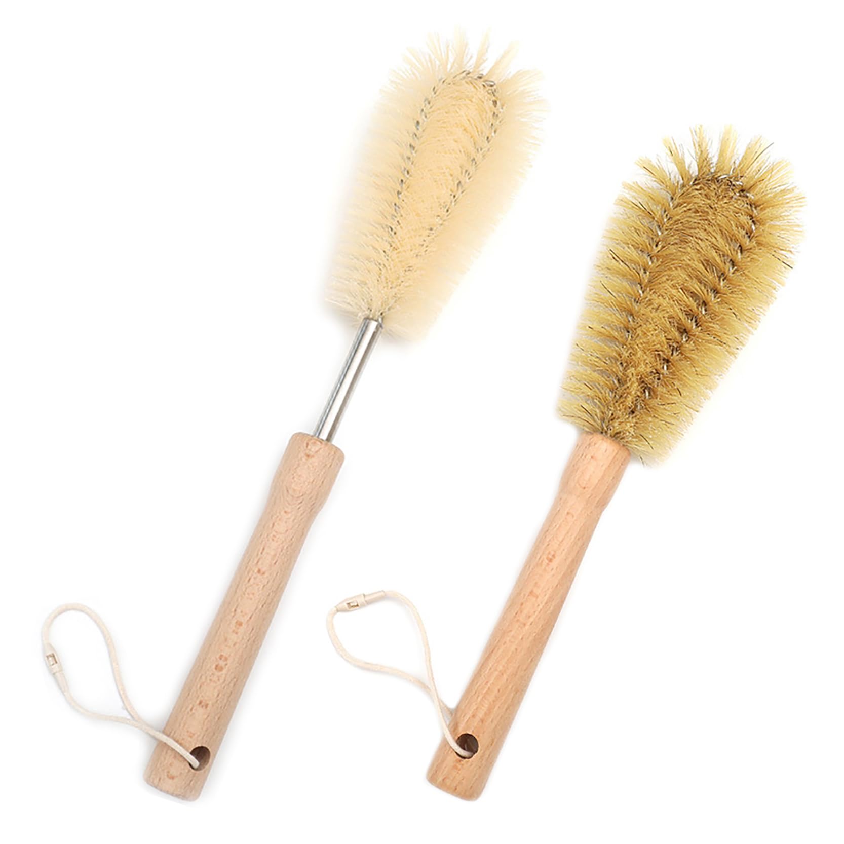 UPTALY 1 pcs 30cm/12'' Nylon Bottle Brush, 1 pcs 26cm/10'' Bristle Kitchen Brush, Beech Wood Handle, with 9 mm Stainless Steel Pole, for Water Jag, Cup, Jar, Sink, Tumbler, Dish, Pan