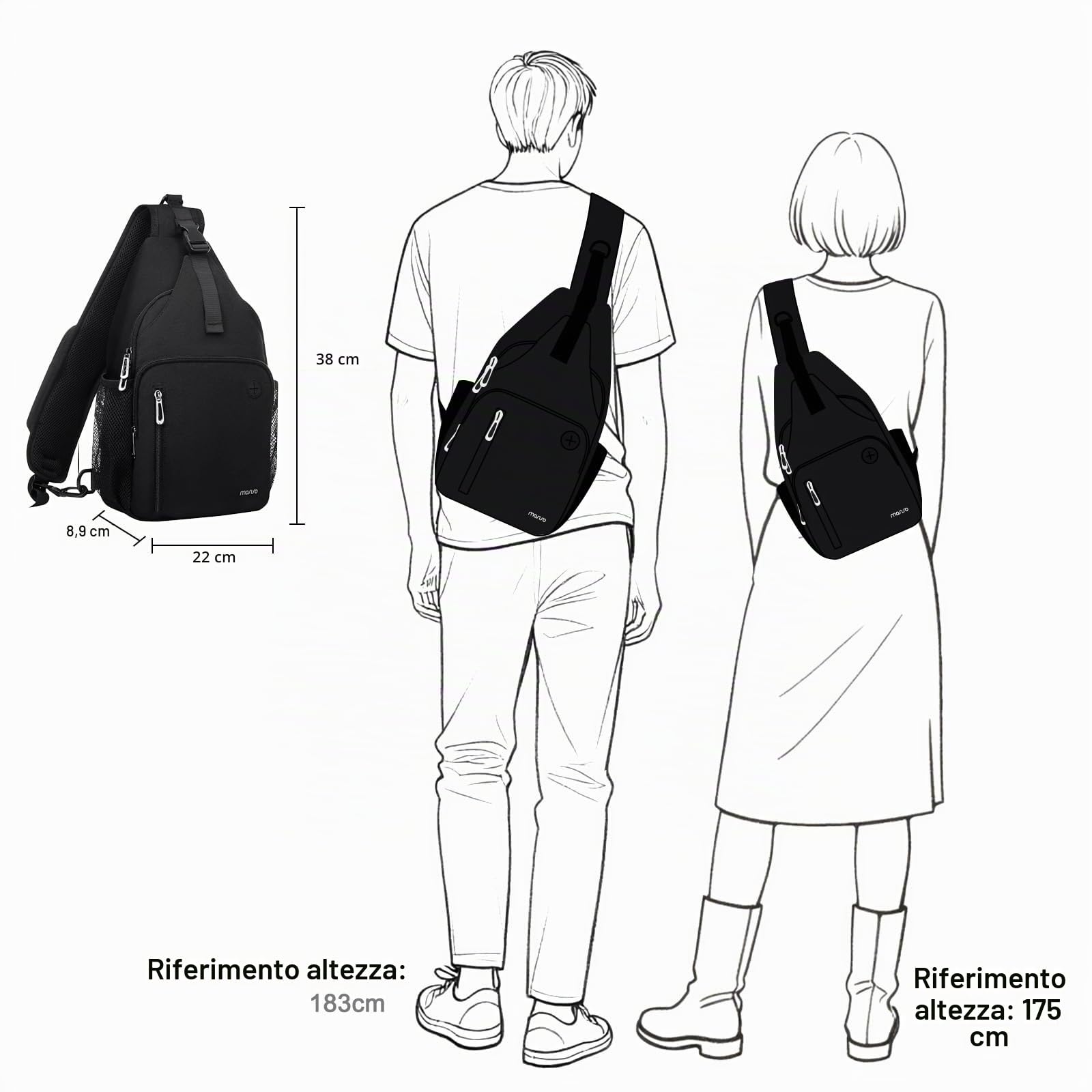 MOSISO Zaino Monospalla a Tracolla per Uomo Donna, Zaino Viaggio e Escursionismo, Borsa Petto con Tasca Quadrata Anteriore e Porta Ricarica USB
