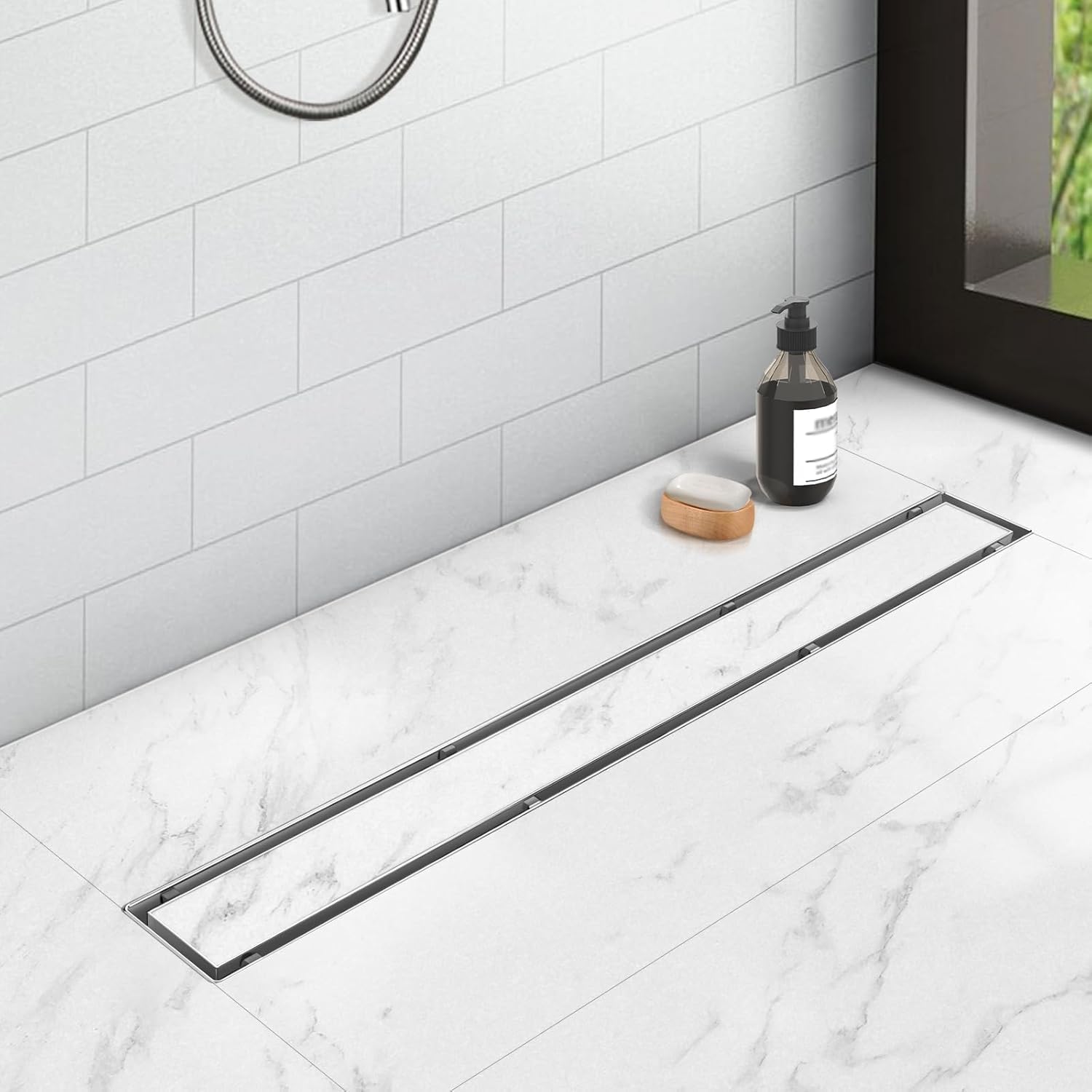 Tile Insert Shower Drain Channel | 24 x 4 Inches Waste Water Floor Drain for 13mm Tile | 304 Stainless Steel Invisible Shower Drain Channel | Drain Channel with Cockroach Trap and Side Hole
