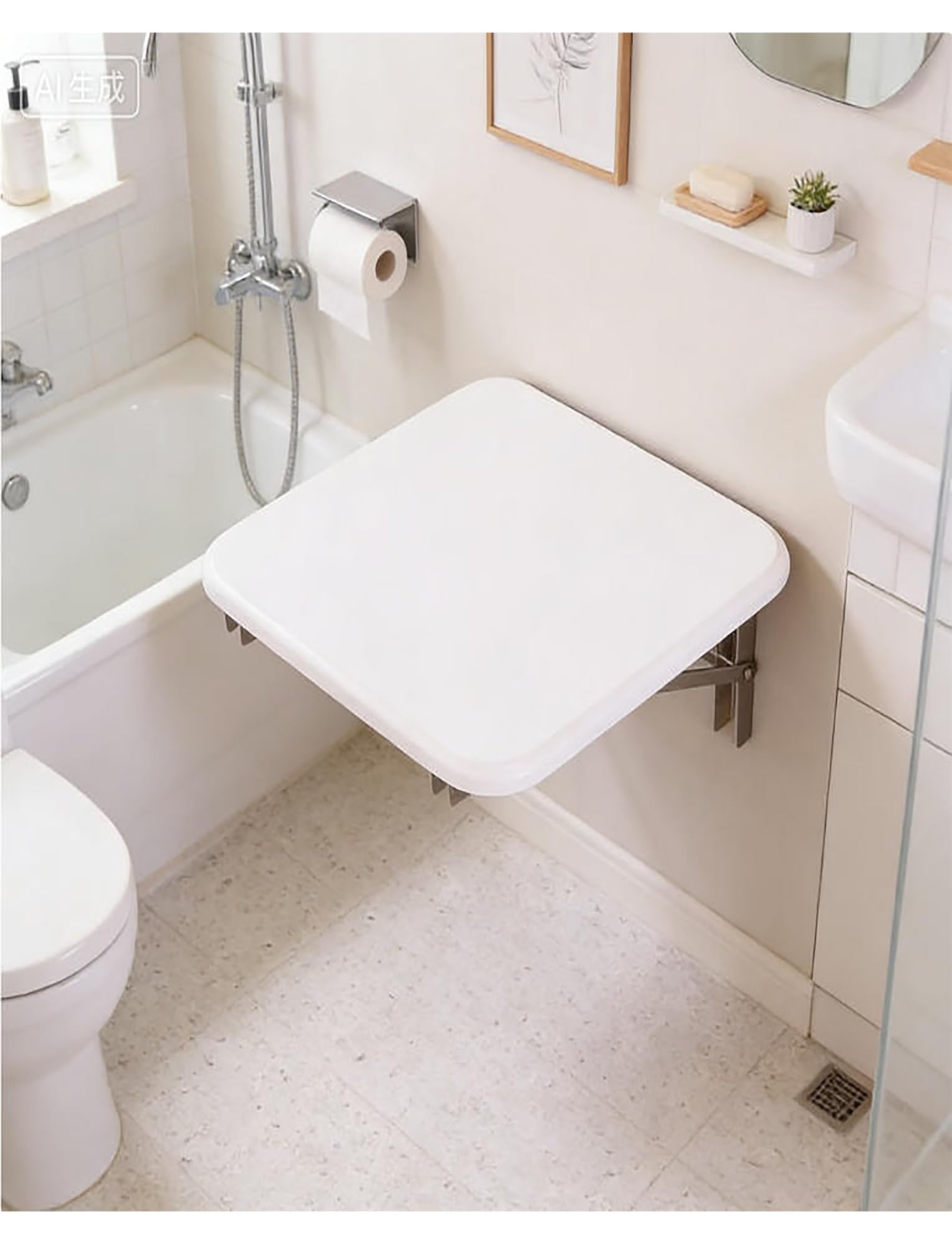 Générique Chaise de Foyer Murale Peu encombrante, Tabouret à Langer Pliable, siège Pliable Compact for Petits Appartements, Couloir(Milk,30 x 30cm/11.8x11.8 inch)
